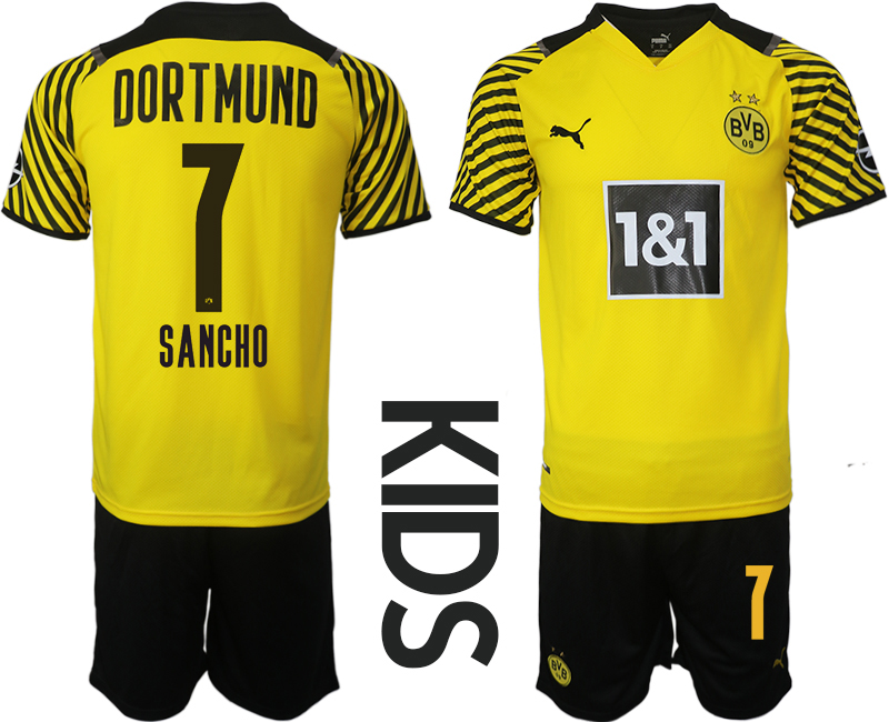 Youth 2021-2022 Club Borussia Dortmund home yellow #7 Soccer Jersey